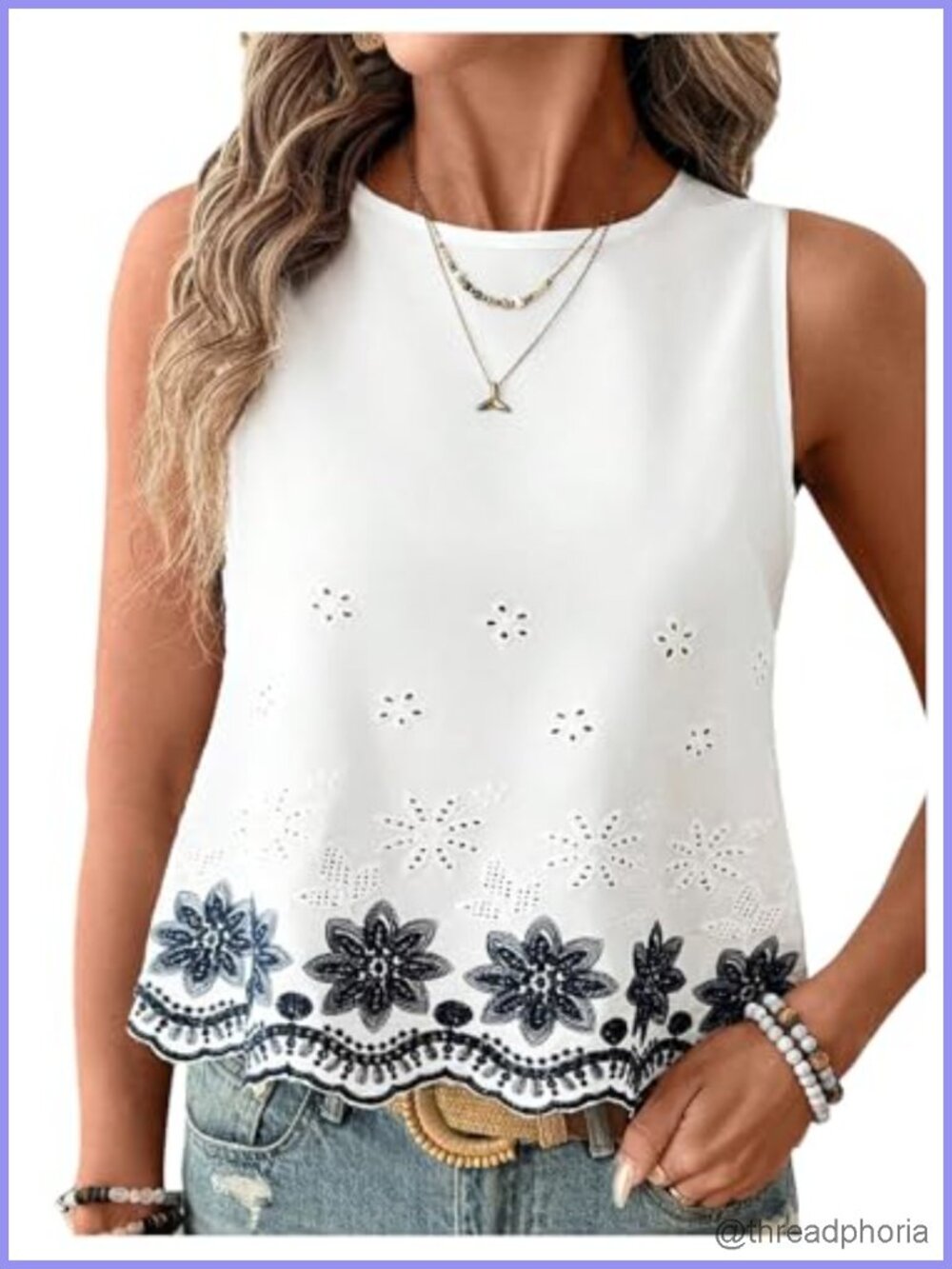 Boho Eyelet Sleeveless Tank Top Viscose
